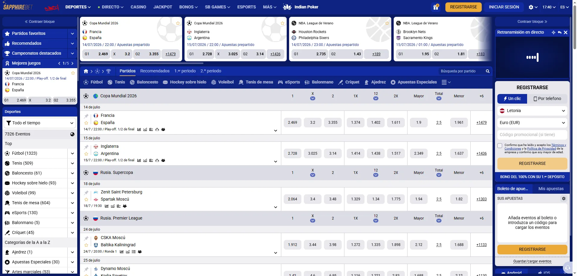 Apuestas deportivas SapphireBet Argentina &mdash; f&uacute;tbol y m&aacute;s deportes