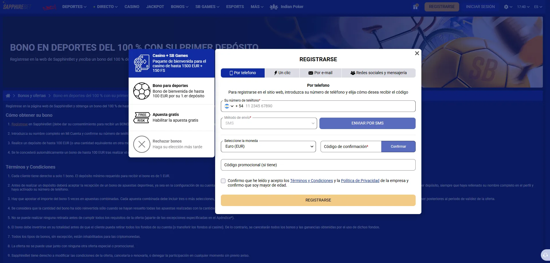 Registro en SapphireBet casino Argentina &mdash; proceso de inscripci&oacute;n