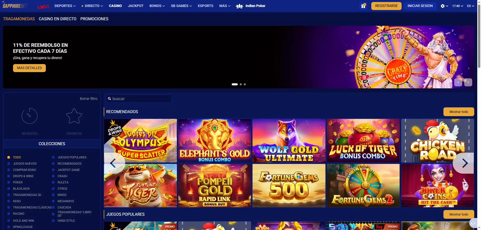 Tragamonedas en SapphireBet casino &mdash; m&aacute;s de 3000 juegos disponibles
